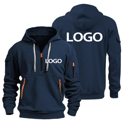 European New Men's Sports Zipper Arm Pocket Loose Casual Sweatshirt Customize Your Logo Dropped Shoulder Hooded Jacket Pullover