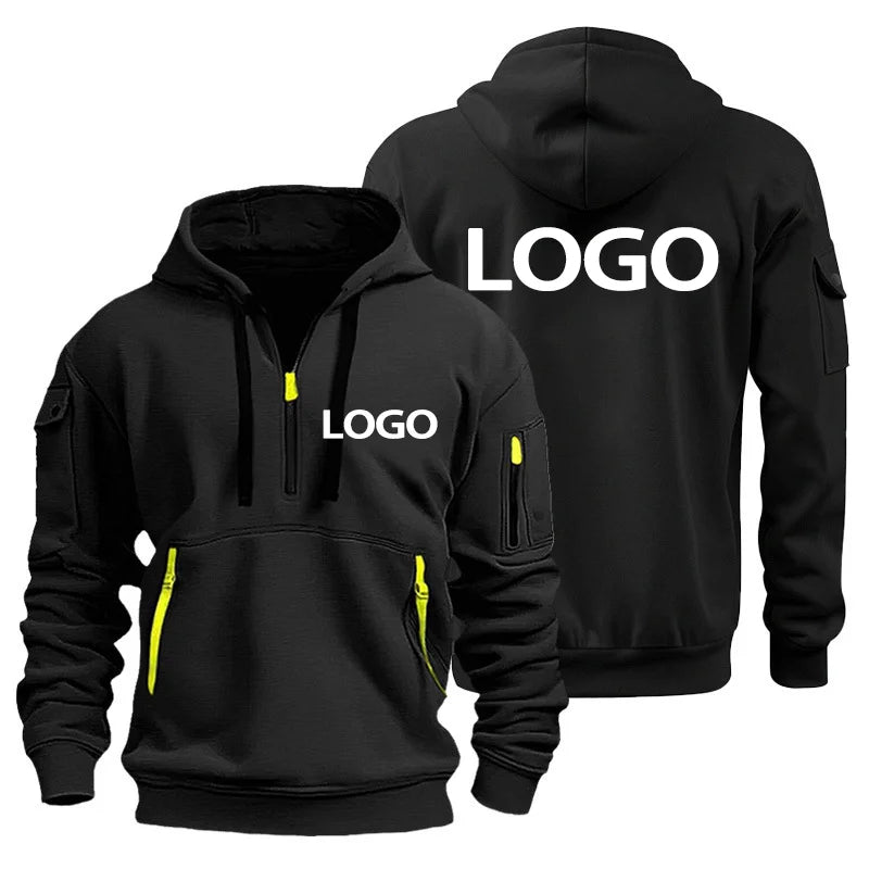 European New Men's Sports Zipper Arm Pocket Loose Casual Sweatshirt Customize Your Logo Dropped Shoulder Hooded Jacket Pullover